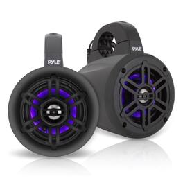 Pyle - PLMRLEWB46B Waterproof Marine Wakeboard Tower Speakers, 4” Dual Subwoofer Set, LED Lights, 300W Power