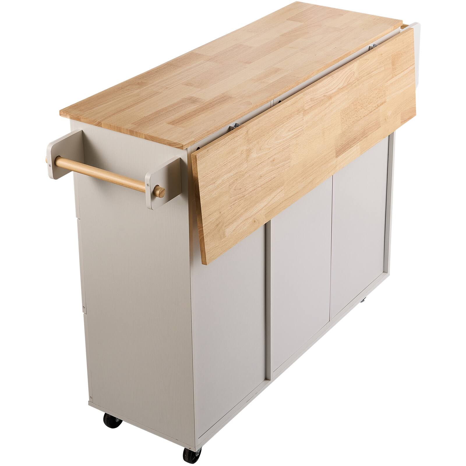 Alt View 2. Forest'nSky - White 45.3" Wide Rolling Kitchen Island Cart with Solid Wood Top, Mobile Storage Cabinet - White.