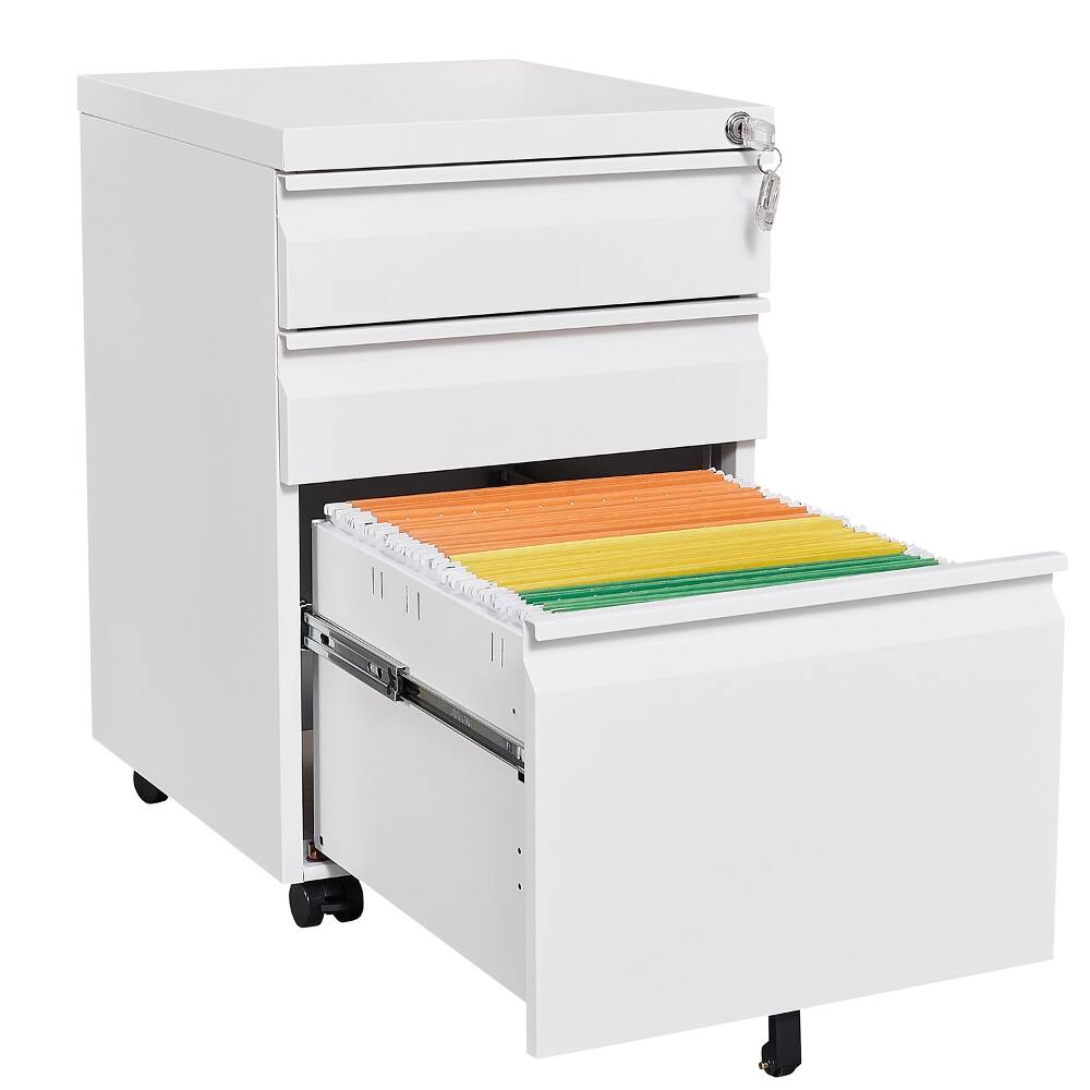 Left. Loheer - Loheer 3 Drawer Mobile File Cabinet with Lock Rolling Metal Filing Cabinet for Letter Legal A4 Home Office.