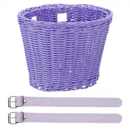 Unique Bargains - Bike Basket Front, Hand-Woven Bicycle Basket with Adjustable PU Belts, 1pc - Fits Most Road Bikes, Bicycles/Scooters - Purple