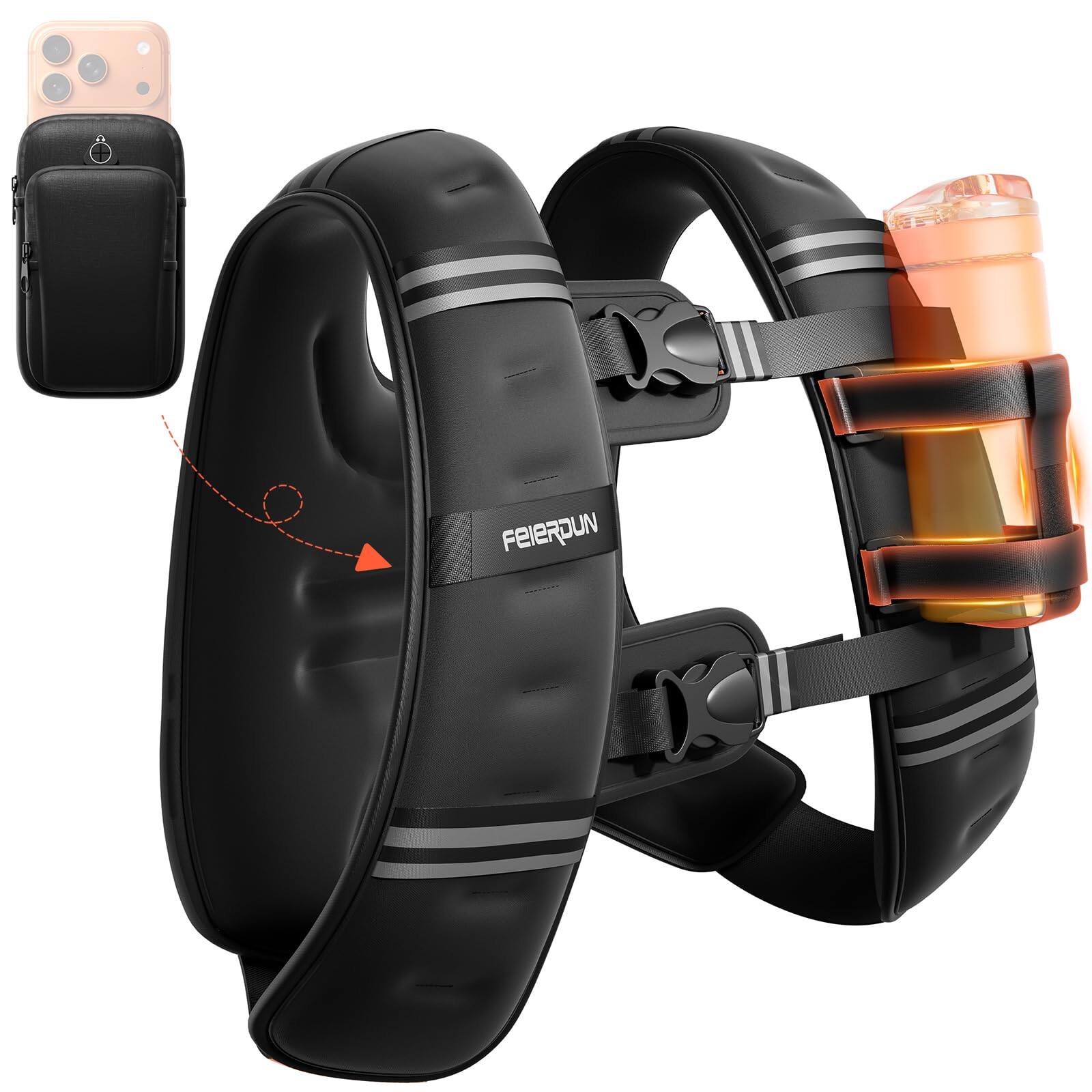 Front. FEIERDUN - 3-IN-1 Weighted Vest Kit with Phone Holder & Water Pocket, 8lb Chest-friendly Vest for Running, Walking, Workout - Black-8lb-Beginner-friendly.