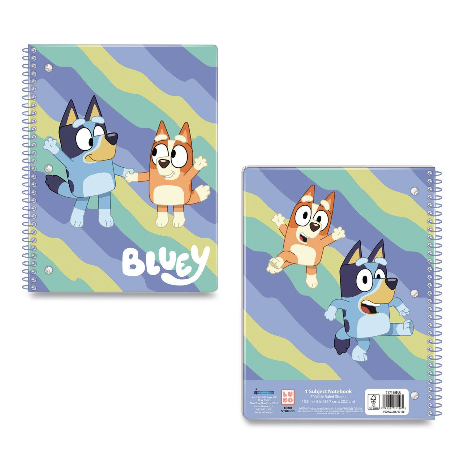 BLUeY  
LU - DO - . - 1 Subject Notebook  
Well Ruled  
10.3 - i 207 a 203 em  
PEPMRU n/111M  

1 Subject Notebook  
70 Wide Ruled Sheets  
10.5 in x 8.25 in (26.7 cm x 20.3 cm)