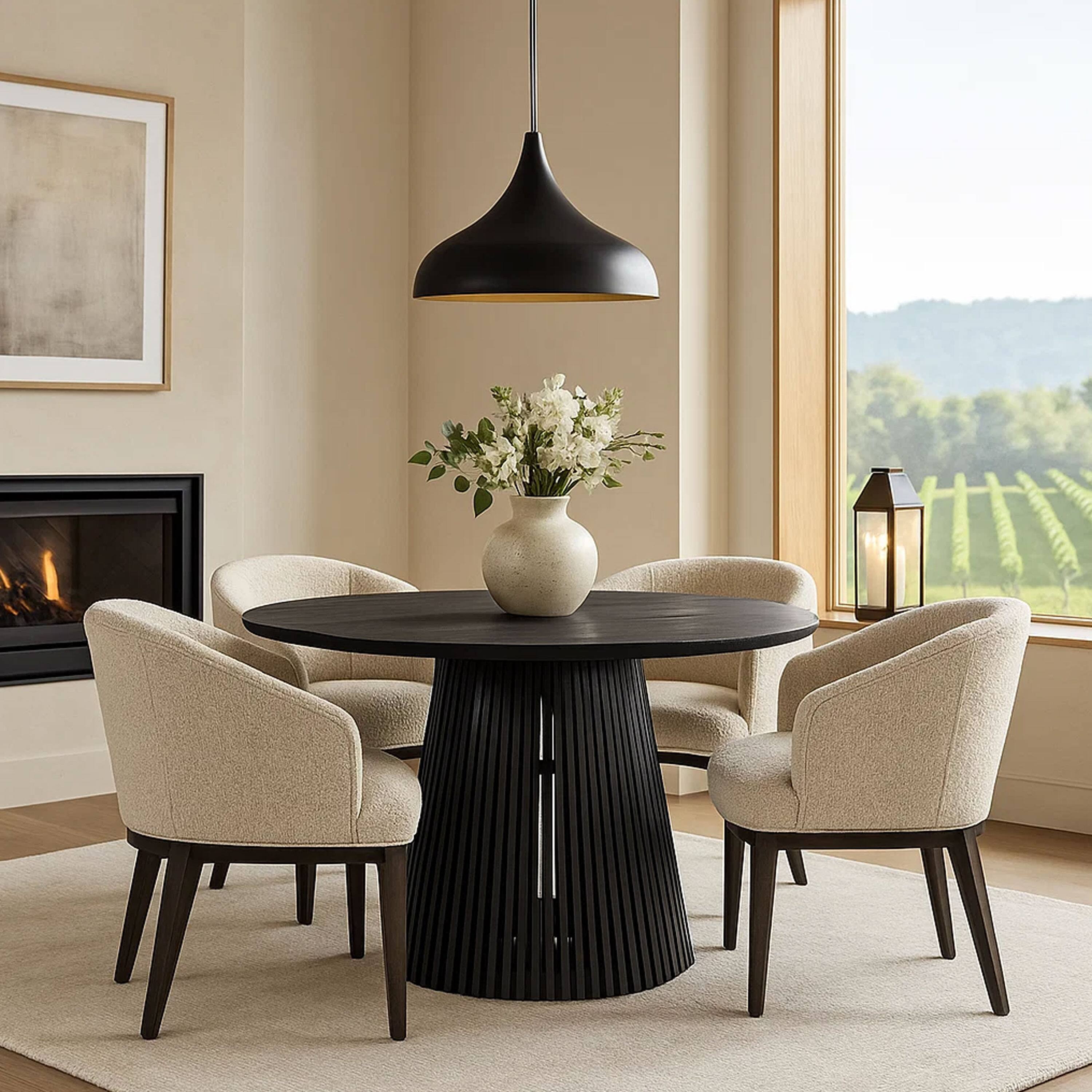 Alt View 5. Manhattan Lane - Ridge 47 Inch Handcrafted Mango Wood Round Dining Table, Slatted Flared Base - Black.