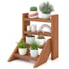 Front. Costway - Costway 4-Tier Wood Small Flowerpot Holder Plant Stand for Multiple Succulents Patio - Brown.
