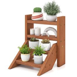 Costway - 4-Tier Wood Small Flowerpot Holder Plant Stand for Multiple Succulents Patio - Brown