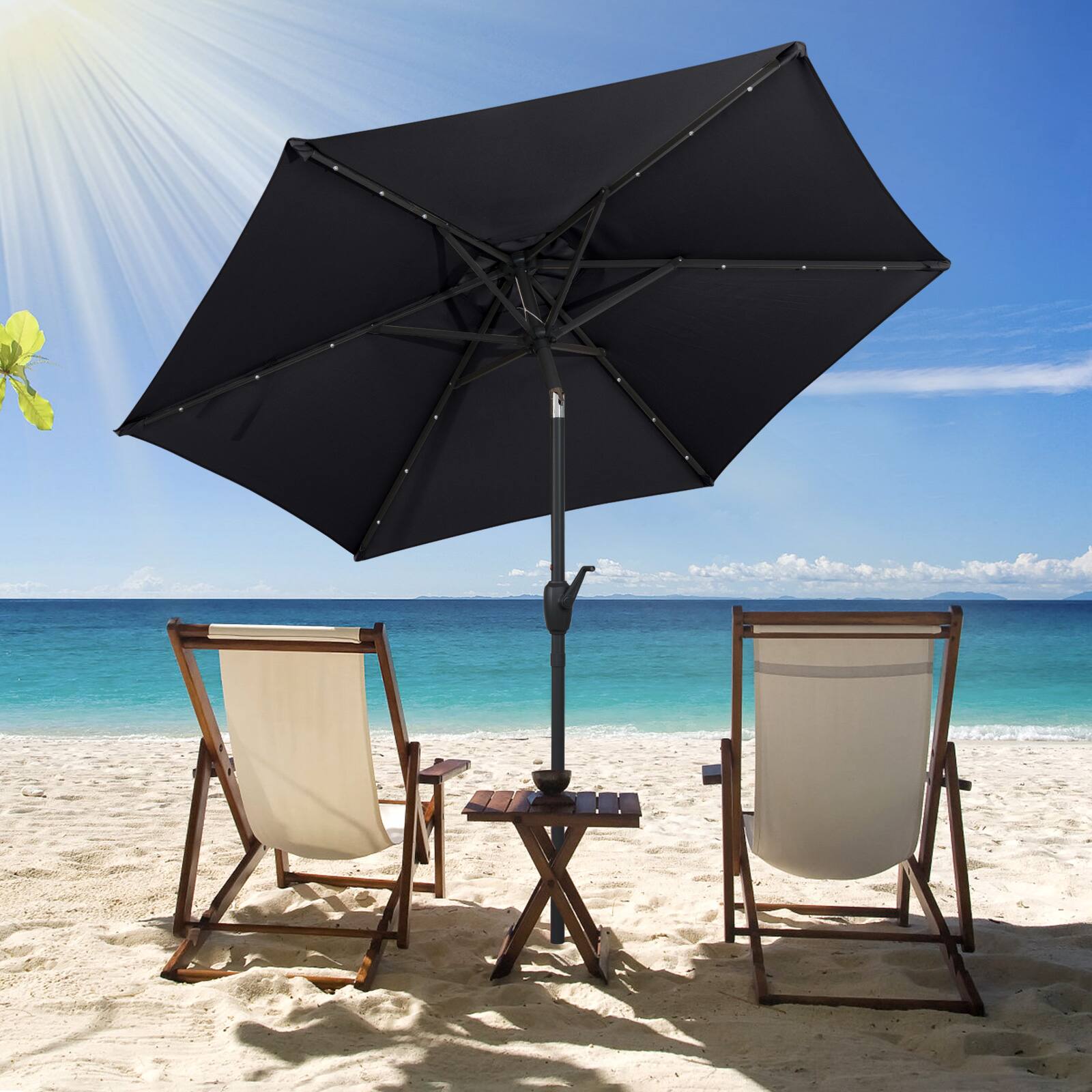 Alt View 3. Costway - Costway 7.5 ft Solar Powered Patio Umbrella with LED Lights Push Button Tilt Crank Handle - Black.