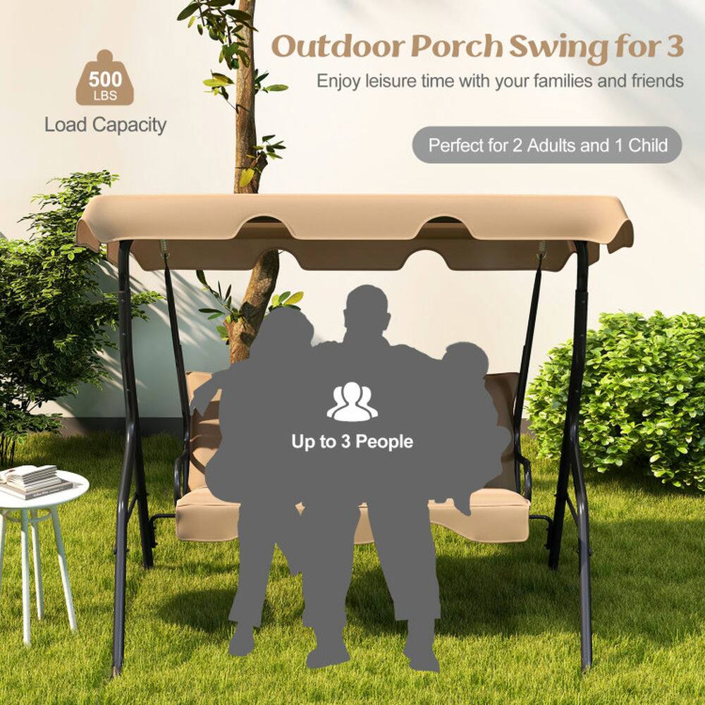 500 LBS Load Capacity Outdoor Porch Swing for 3  
Enjoy leisure time with your families and friends  
Perfect for 2 Adults and 1 Child  
Up to 3 People