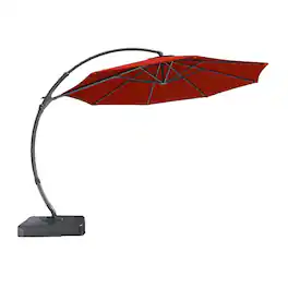 Decksplore - Outdoor Patio Umbrellas with Base, Upgraded 12FT Curvy Aluminum Offset Cantilever Umbrella - Red