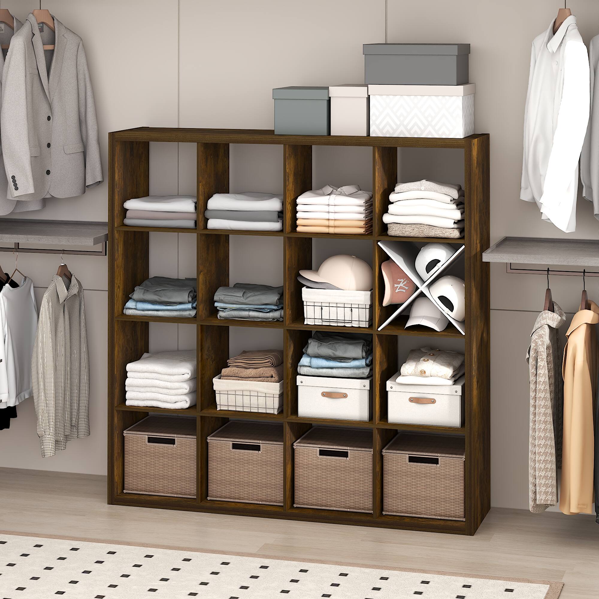 Alt View 1. Furinno - CUBIC Closet Organizers, 16-Cube Closet Organizer, Open Shelf, Extra Thick Frame, for Wardrobe, Bedroom, Living Room - Amber Pine.