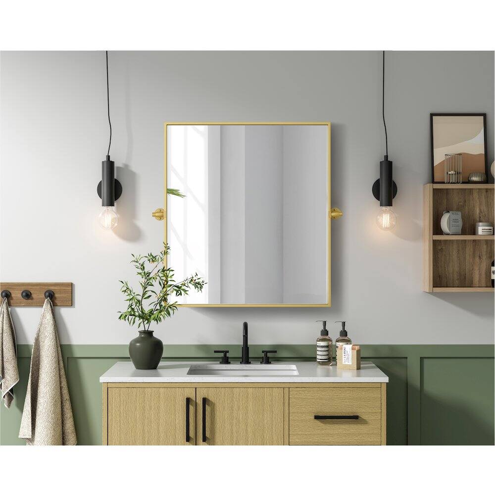 Alt View 7. Elegant Kitchen and Bath - Amoura 27X30 Pivot Mirror In Brass - Brass.