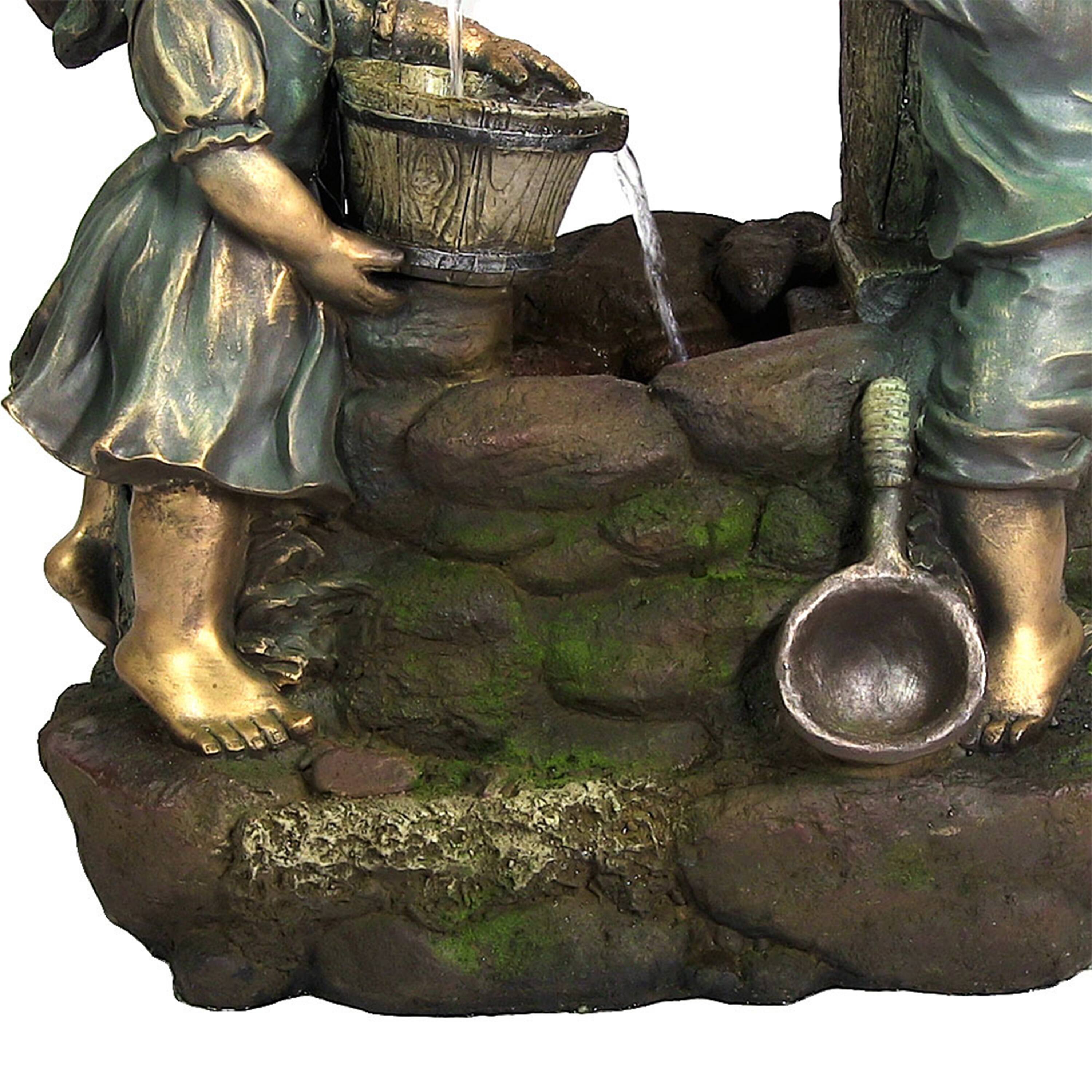 Alt View 6. Sunnydaze - Children at the Well Water Fountain with LED Lights - 39 in - Brown.
