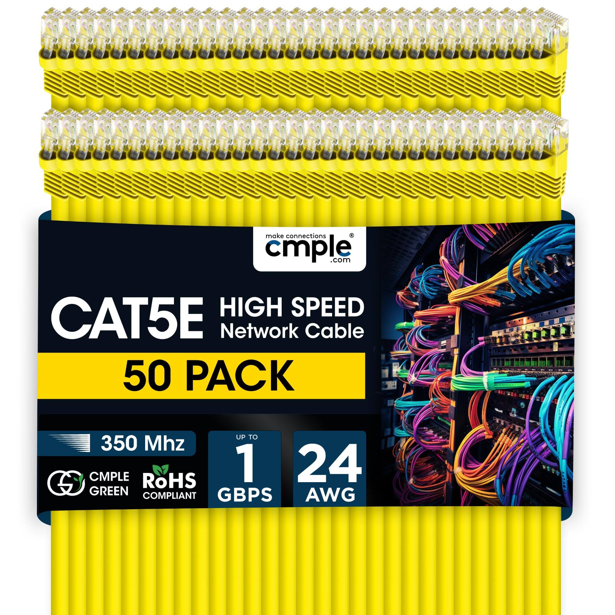 make connections cmple .com  
HIGH SPEED CAT5E Network Cable  
50 PACK  
UP TO 350 Mhz  
CMPLE  
RoHS  
1 GBPS  
24 AWG  
GREEN COMPLIANT