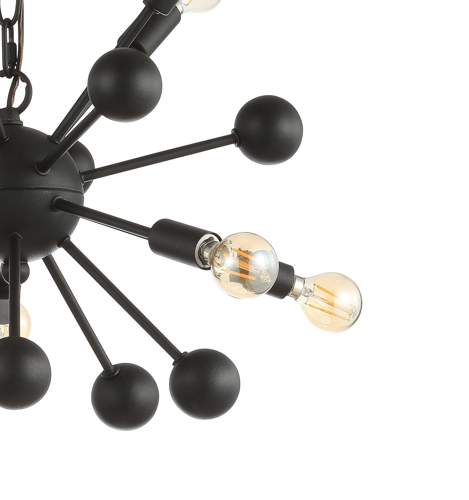 Alt View 5. Jonathan Y - Orbit 19.5" 10-Light Adjustable Iron Modern Industrial Sputnik LED Chandelier, Black - Black.