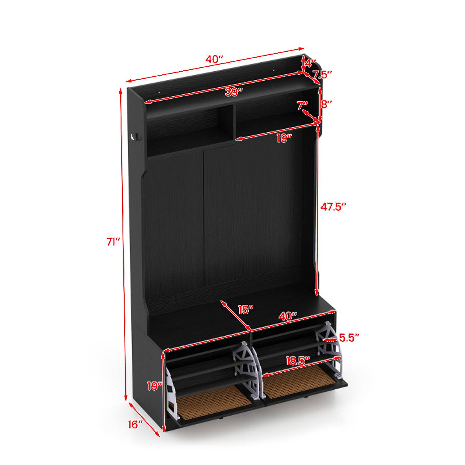 40" 39" 4" 7.5" 7" 8" 19" 47.5" 71" 15" 40" 5.5" 18.5" 16"