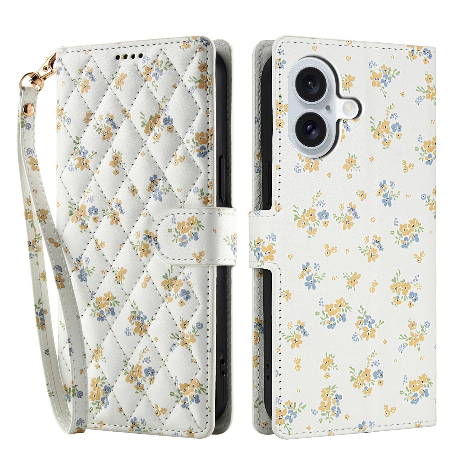 Angle. Dteck - Floral Wallet Case for Apple iPhone 17 with Card Slots Wrist Strap, Premium PU Leather Shockproof Protective Flip Cover - D.