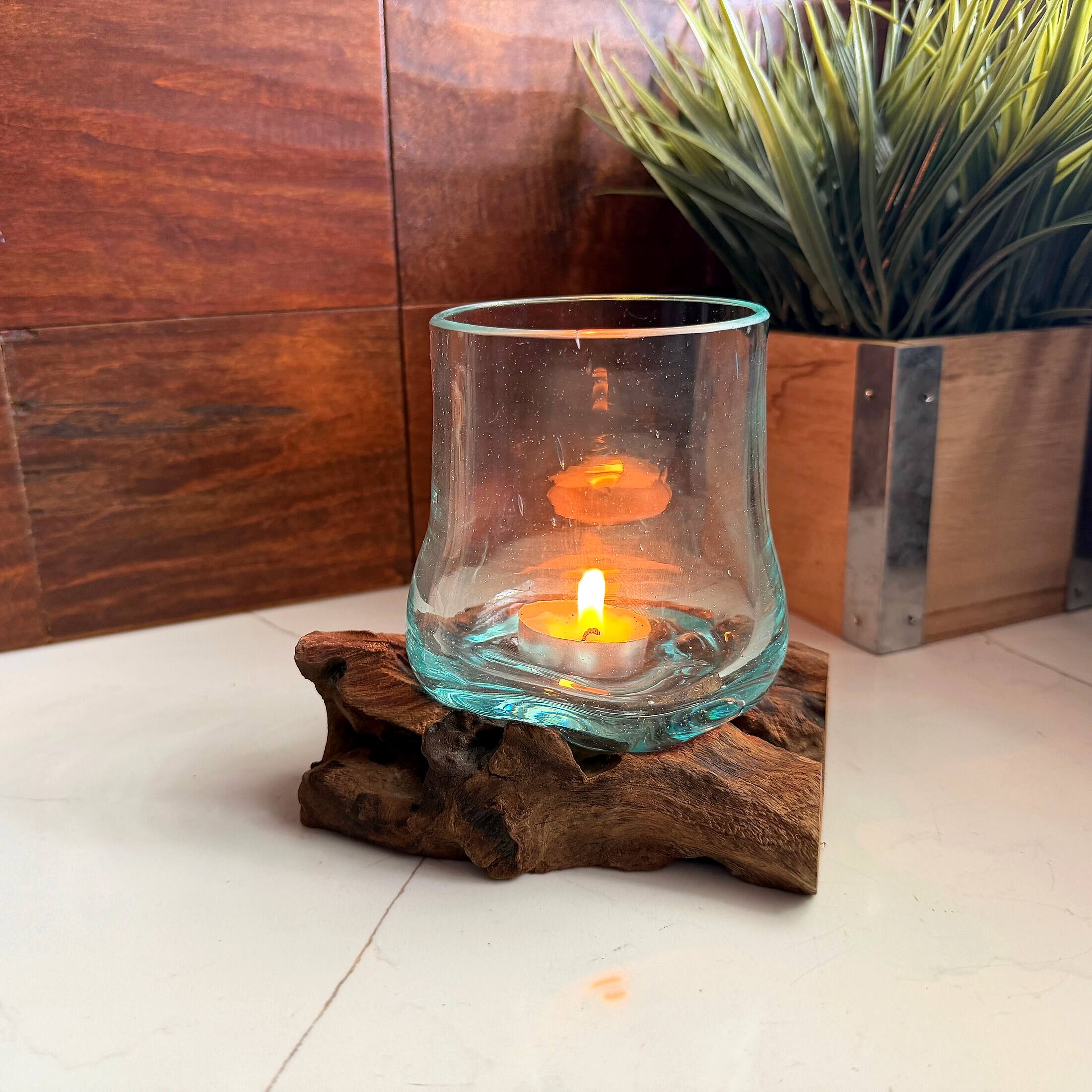 Alt View 6. Things2Die4 - Decorative Glass Vase on Driftwood Base 5.25 in Natural Wood Tabletop - Natural.