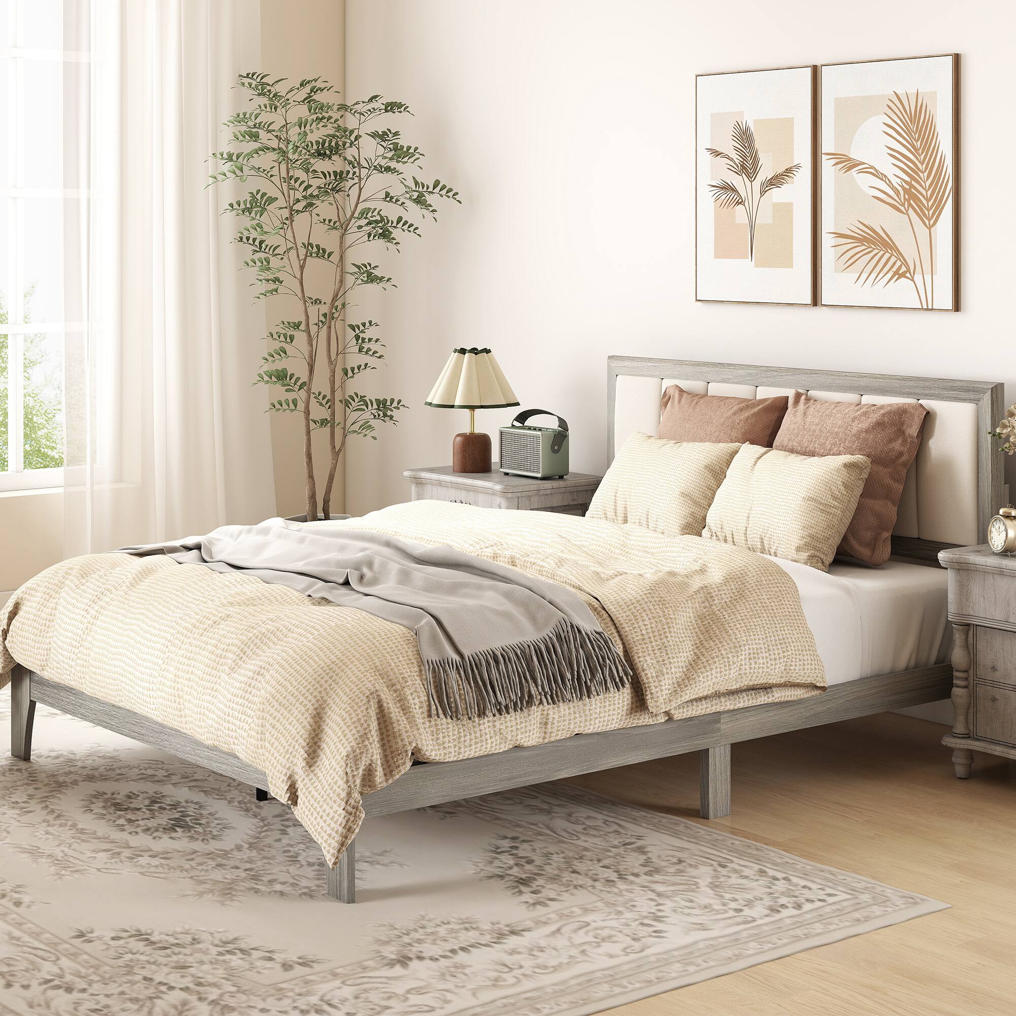 Alt View 1. Homcom - Bed Frame with Headboard Queen Platform Bed Frame with Wooden Slats No Box Spring Needed Easy Assembly - Gray.