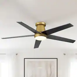 Vaczon - 52 In. Modern 3CCT Dimmable LED Smart Flush Mount Ceiling Fan with Light, Remote and App Control,Double-Sided Blades - Gold