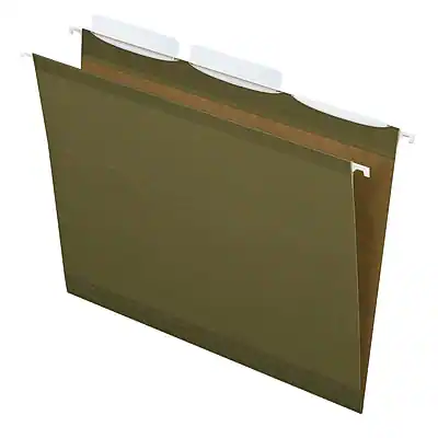 Front. Pendaflex - Ready-Tab Premium Reinforced Hanging File Folder, 3-Tab, Letter, 25/Box - Green.