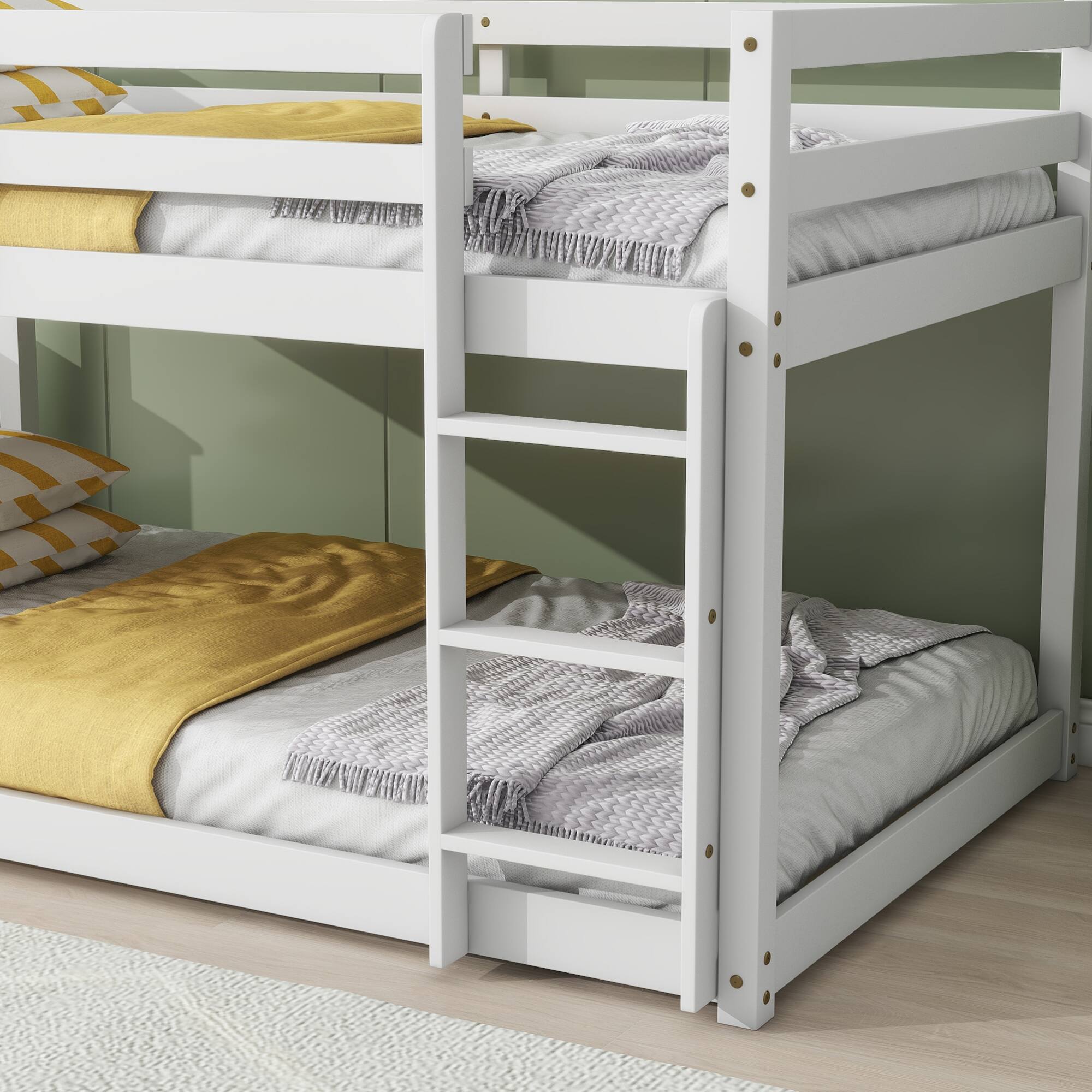 Alt View 9. GOODSILO - Solid Wood Twin Over Twin Floor Bunk Bed with Ladder and Strengthened Slats for Enhanced Stability - White.