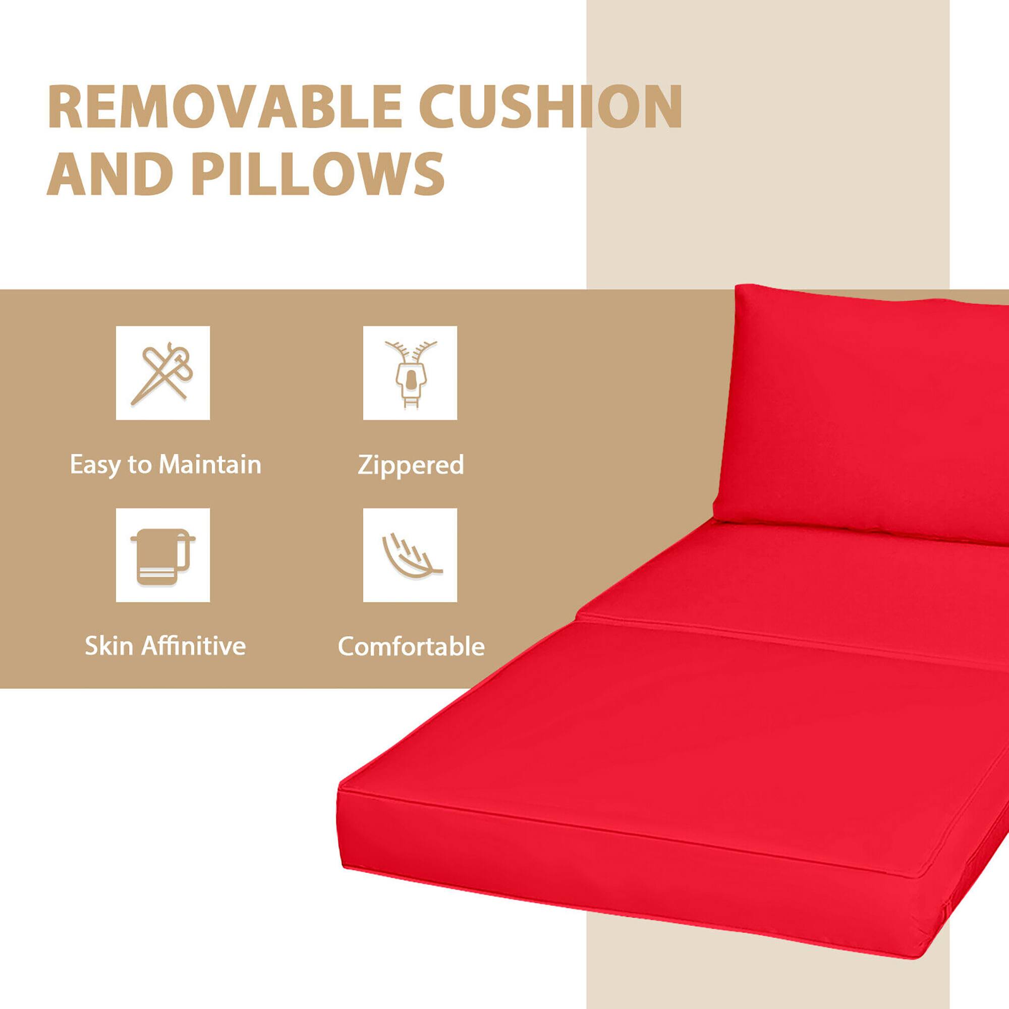 REMOVABLE CUSHION AND PILLOWS: Easy to Maintain, Zippered, Skin Affinitive, Comfortable.