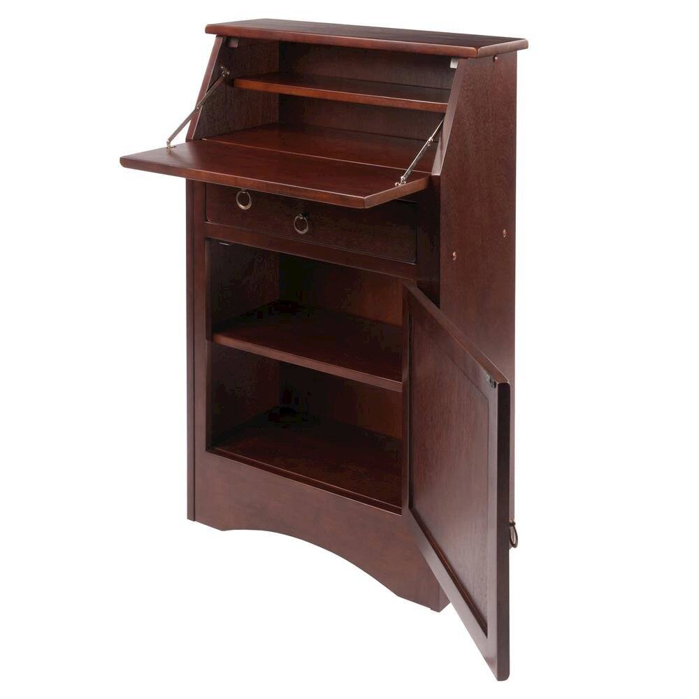 Back. FurniFact - Walnut Secretary Desk – Classic Roll Top Hidden Desk with Storage - Walnut.