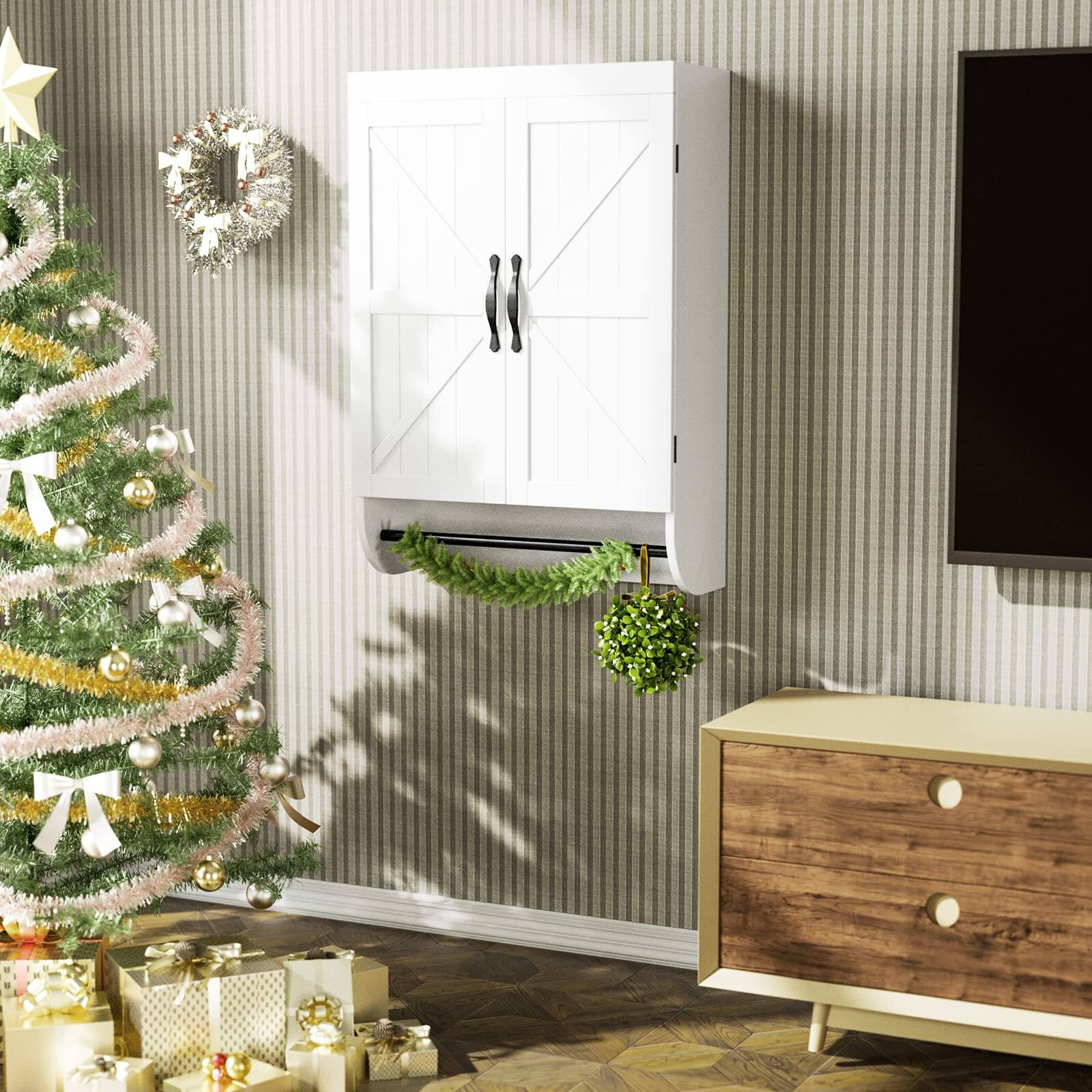 Left. Empire DigiLabs - Bathroom Storage Wall Cabinet Over The Toilet With Adjustable Shelf Space Saver 2-door Metal Bar - Default.