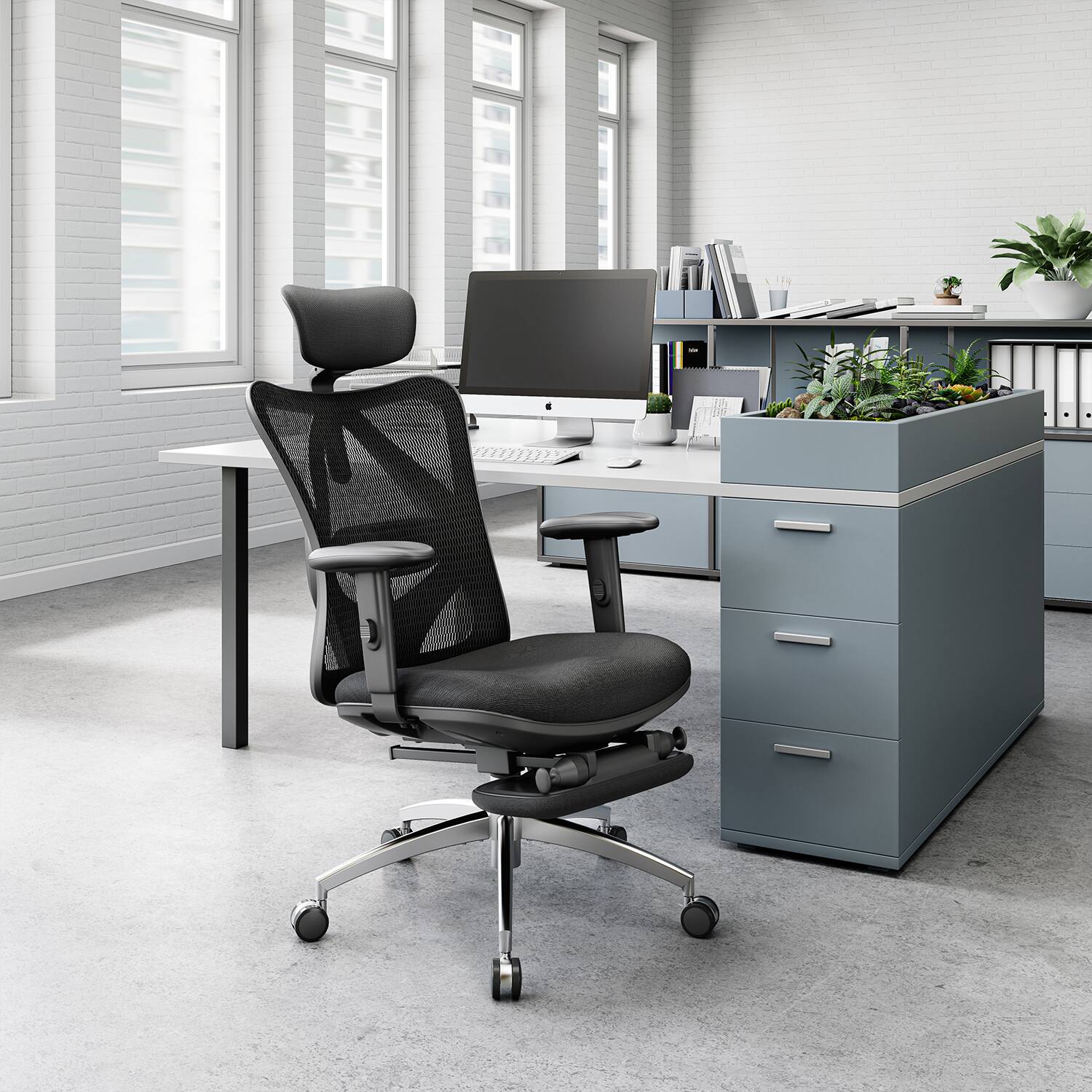 Alt View 9. SIHOO - M18 Office Chair with Footrest, High Back Desk Chair, Ergonomic Chair with Armrest & Headrest - Black - FT.