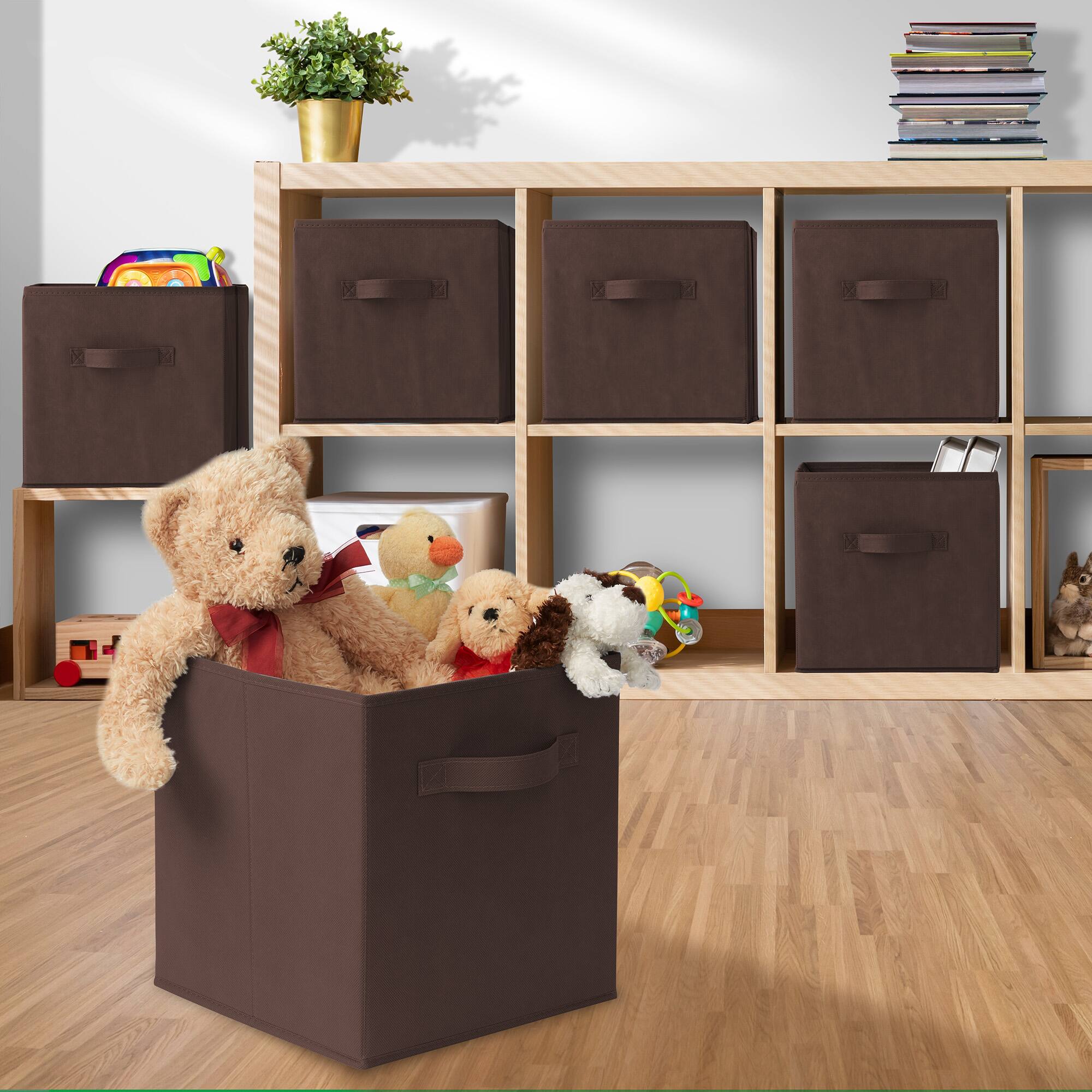 Alt View 4. Casafield - (Set of 12) Collapsible Fabric Cubes - Storage Bins - Brown.