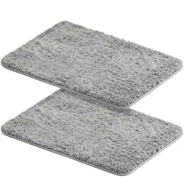 Garnen - 2x Bathroom Rugs Non Slip Bath Mat, 20"x31" Bathroom Rug, Bath Mats for Bathroom Mat Towel, Washable Soft & Absorbent - Silver Gray