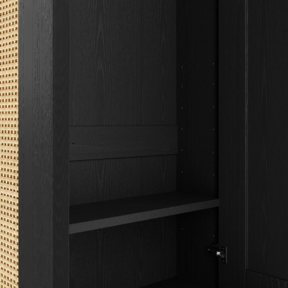 Alt View 10. Loheer - Loheer Farmhouse Hall Tree with Rattan Doors, 4-In-1 Entryway Seating Bench, Black 55.1"W - Black.