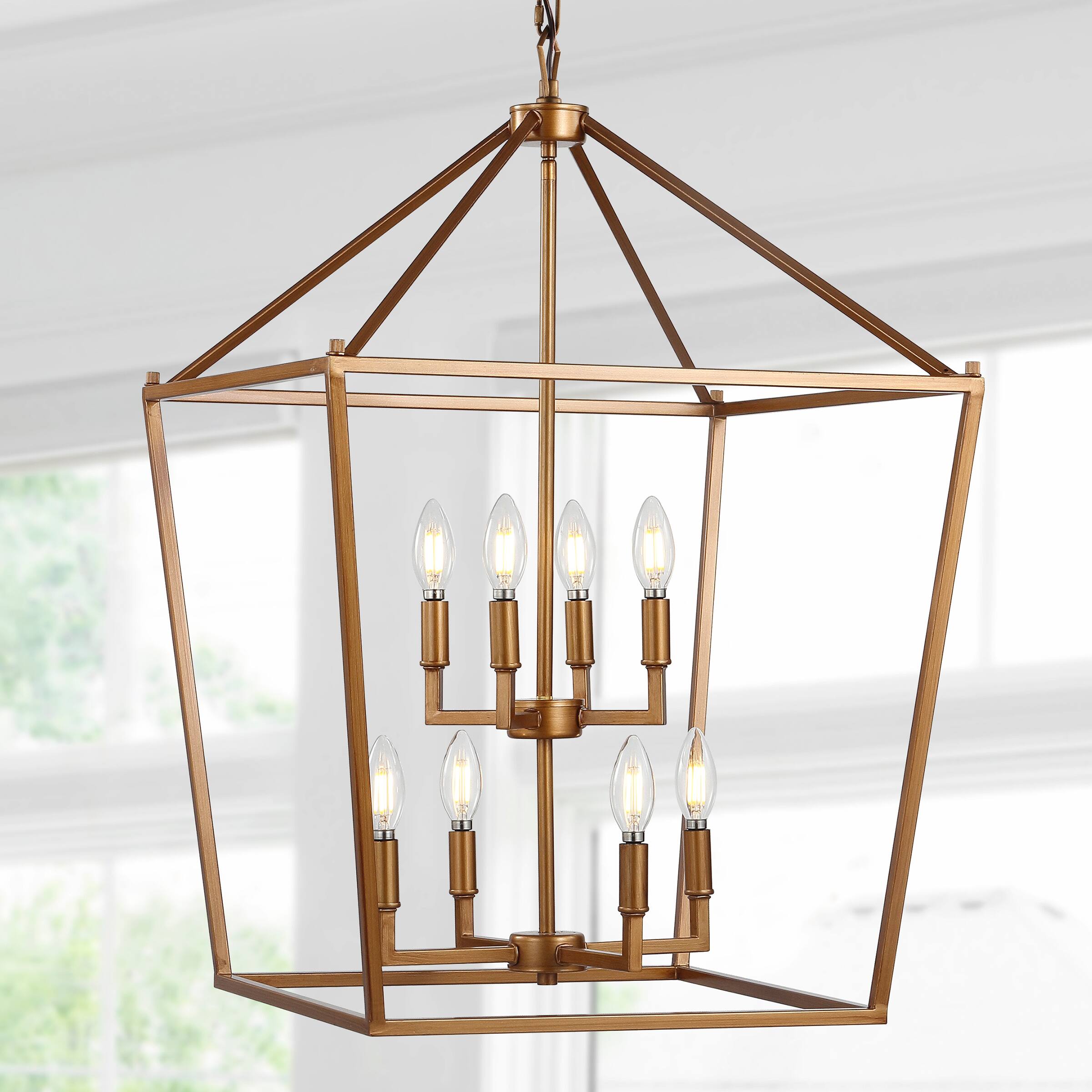Alt View 1. Jonathan Y - Pagoda 20" 8-Light Classic Traditional Metal Cage Lantern LED Pendant, Antique Gold - Antique Gold.
