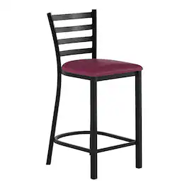 Emma + Oliver - Ladder Back Metal Restaurant Counter Stool - Upholstered Seat - Burgundy Vinyl Seat/Black Metal Frame