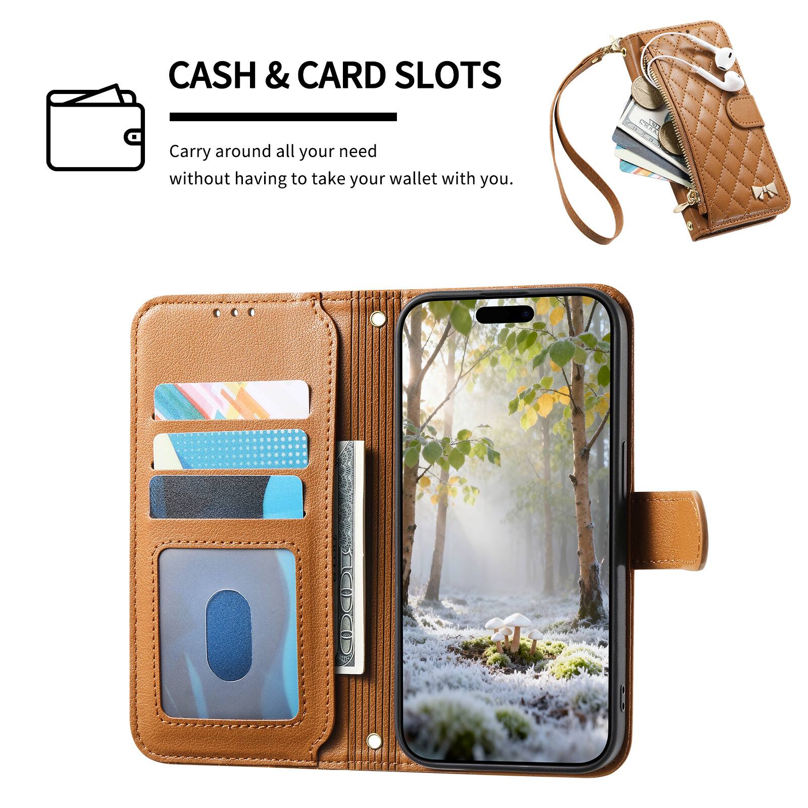 CASH & CARD SLOTS  
Carry around all your need without having to take your wallet with you.