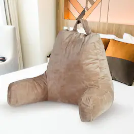 Cheer Collection - Backrest Reading Pillow - Plush Fiber Filled Tv and Gaming Pillow with Armrest - Taupe