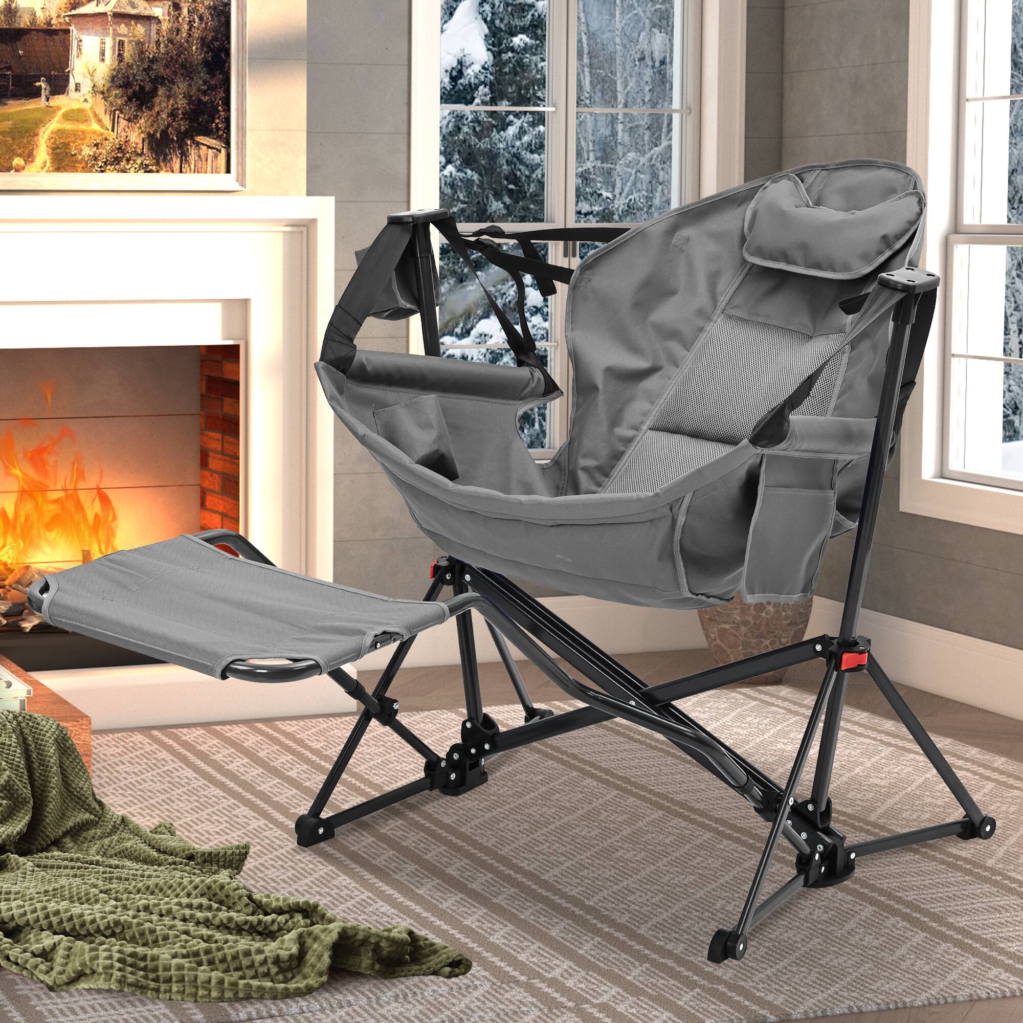 Angle. Ainfox - Ainfox Hammock Camping Chair, Portable Heavy Duty Folding Swing Chair for Adults with Carrying Bag & Optional Footrest - Gray-with Footrest.