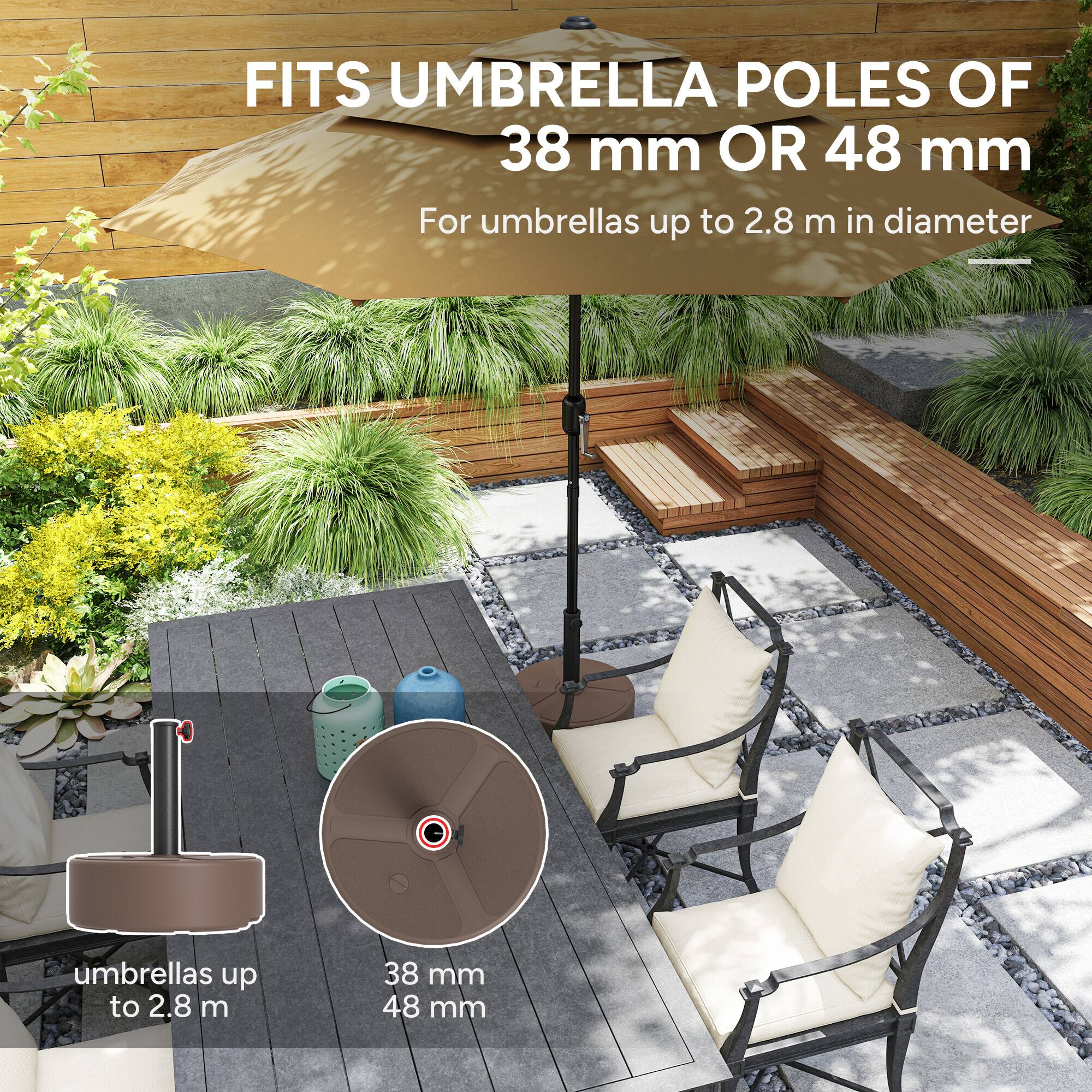 FITS UMBRELLA POLES OF 38 mm OR 48 mm, For umbrellas up to 2.8 m in diameter, umbrellas up to 2.8 m, 38 mm, 48 mm