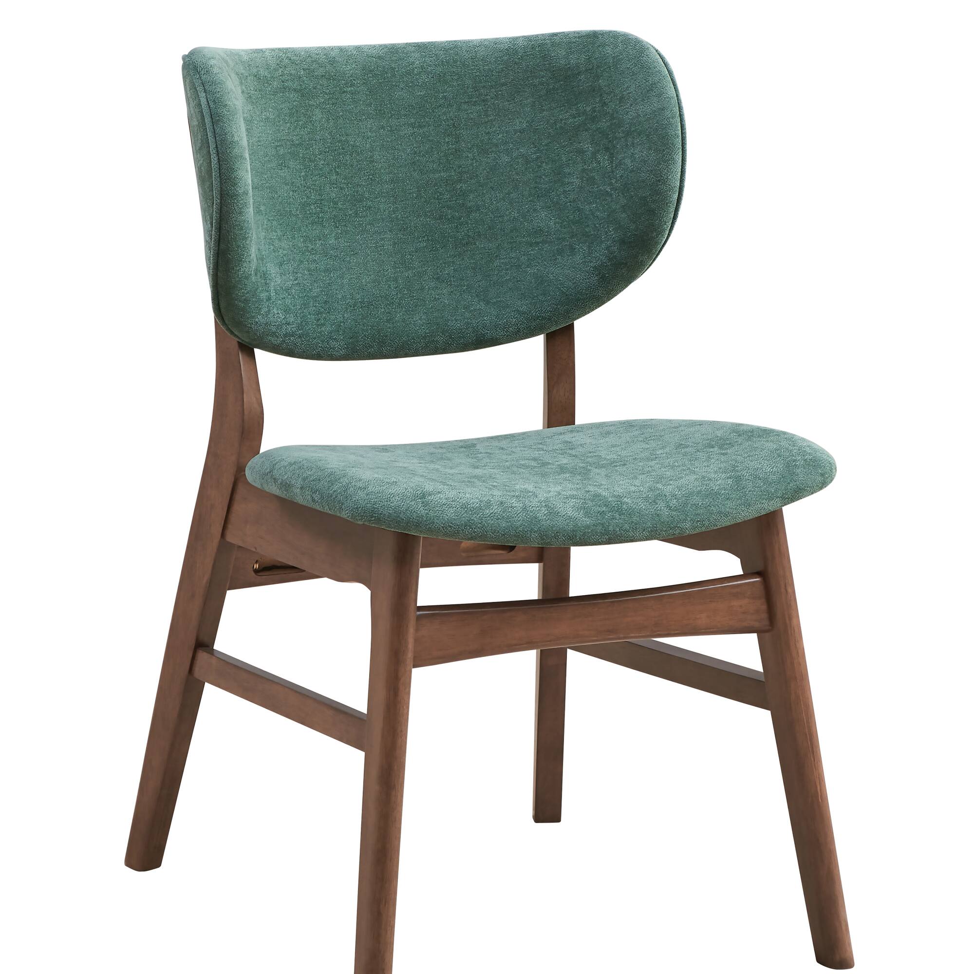 Alt View 5. GOODSILO - Elegant Fabric and Walnut Finish Side Chair for Comfortable Seating, Set of 2 - Green+Oak.