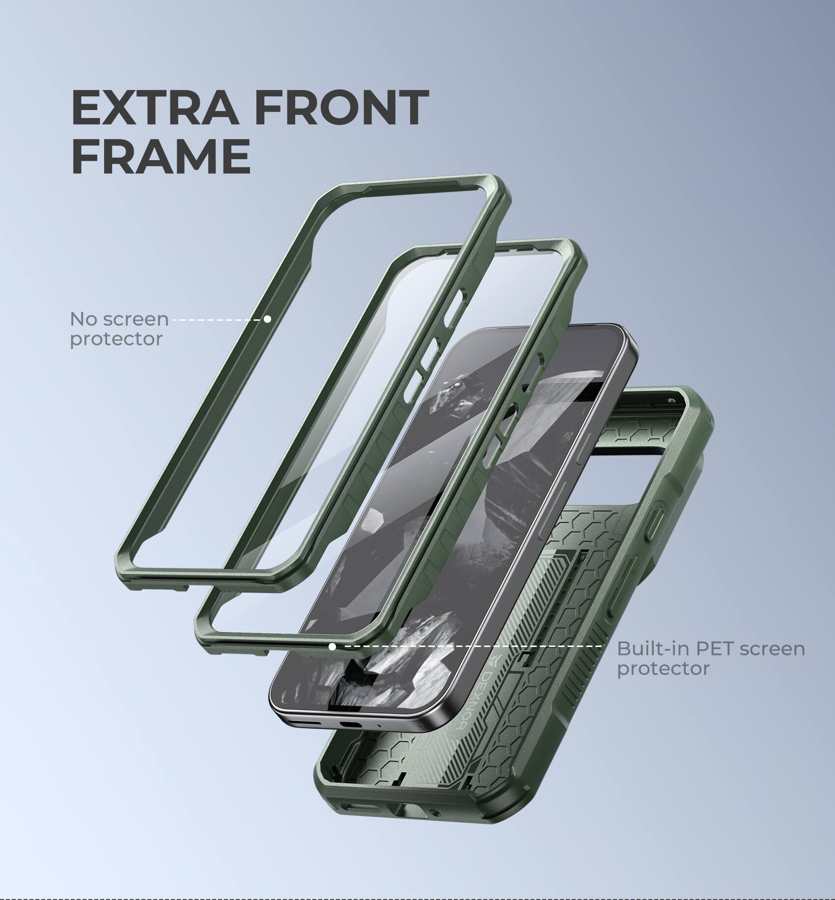 EXTRA FRONT FRAME
No screen protector
Built-in PET screen protector