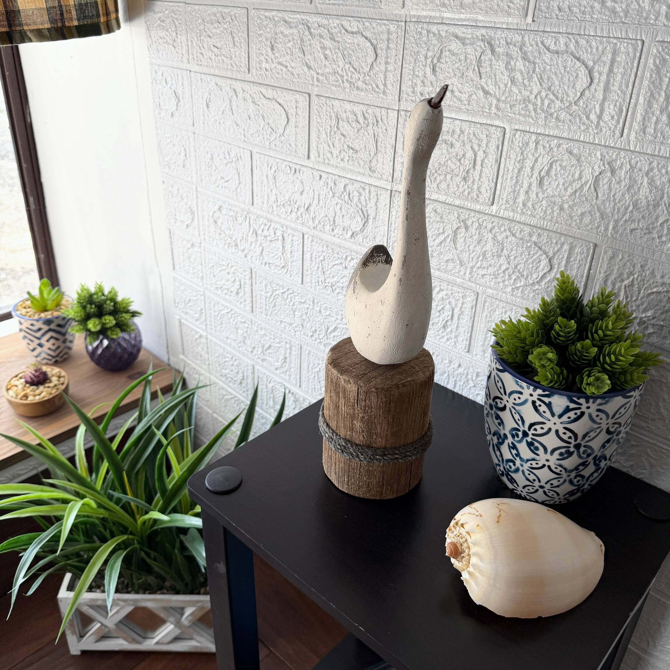 Alt View 5. Things2Die4 - Distressed White Wood Swan Figurine Nautical Dock Piling 13.25 Inch Tall - White.