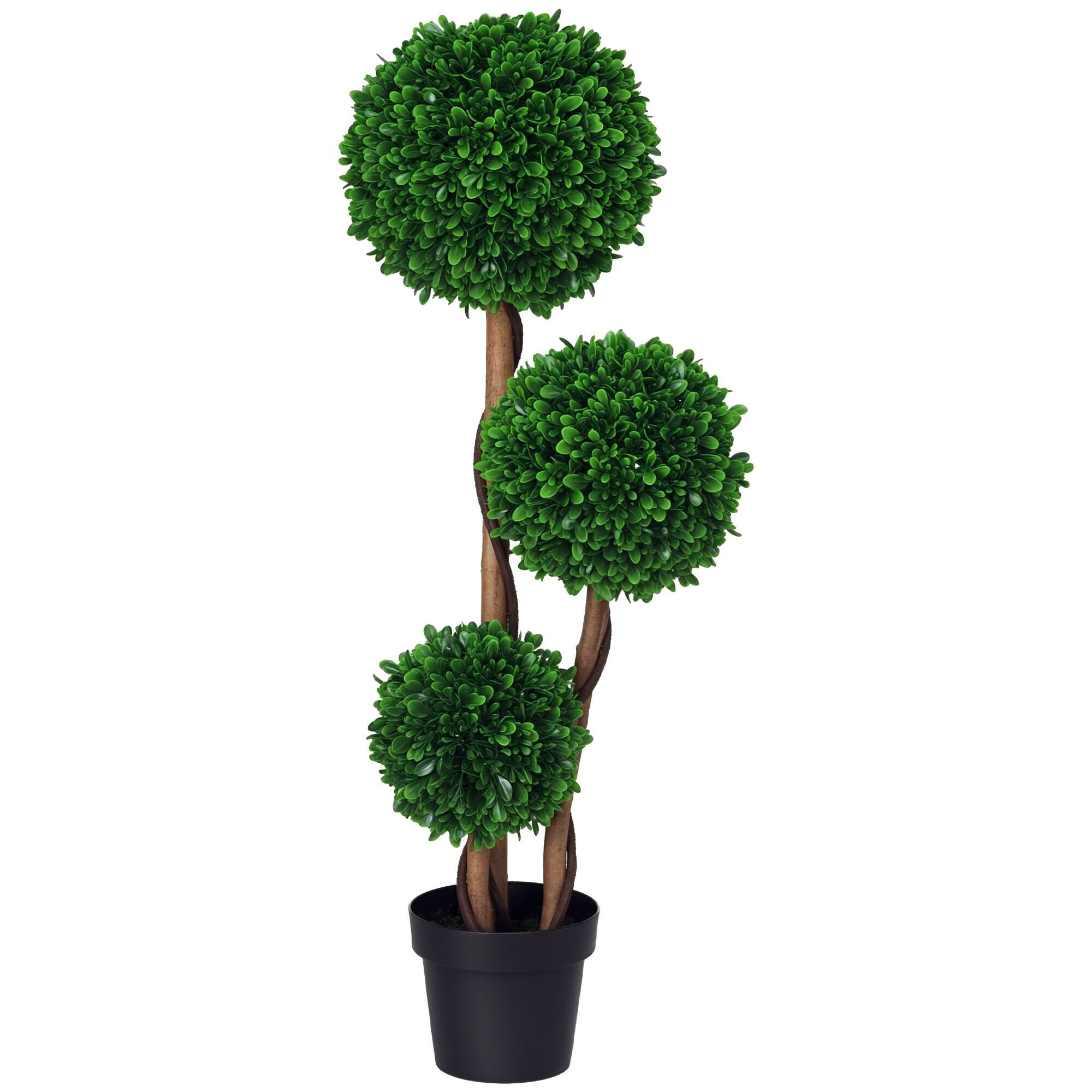 Front. Homcom - Artificial Tree, Triple Ball Boxwood Topiary with Pot and Sandalwood Leaves - Green.