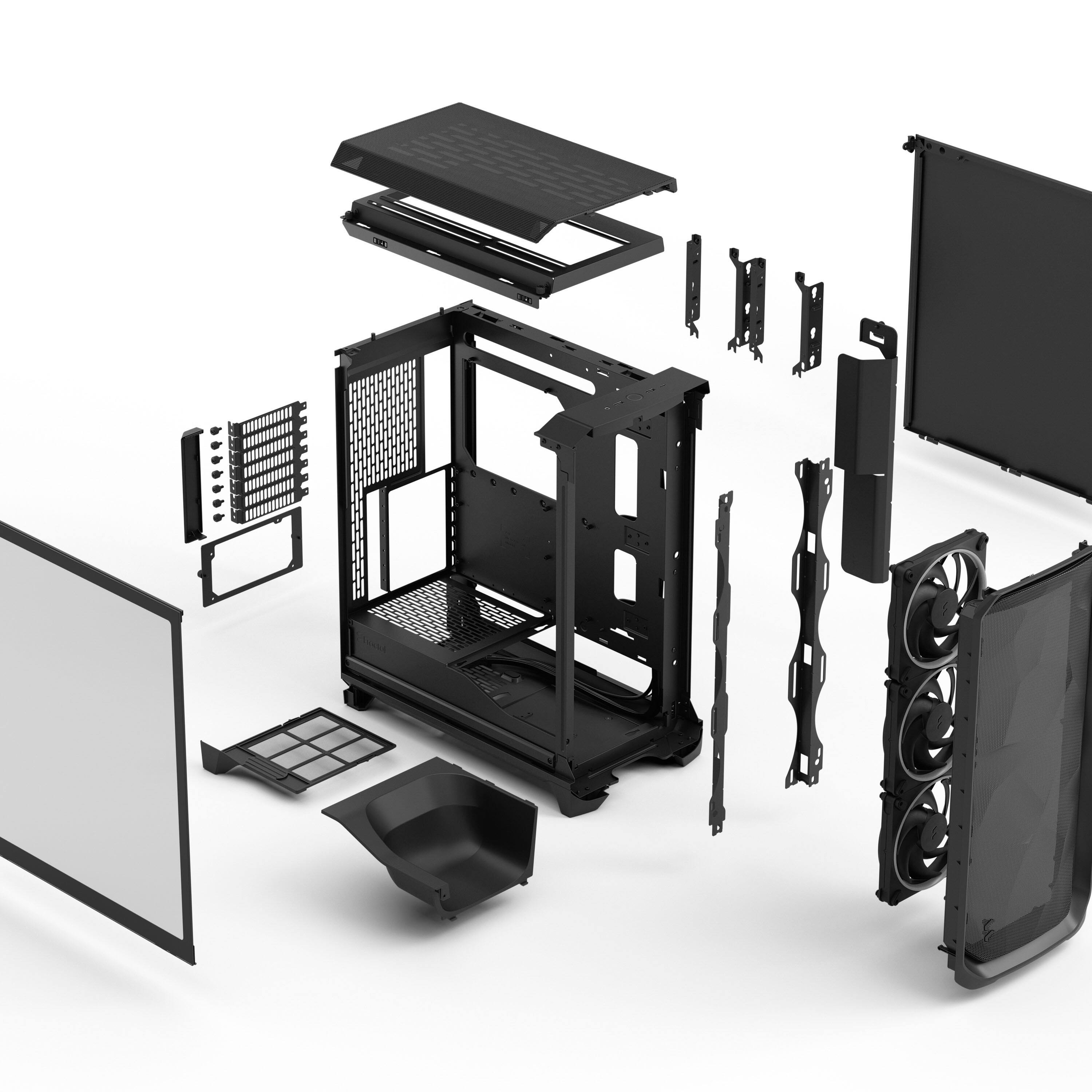 Alt View 10. Fractal Design - Meshify 3 RGB ATX mATX Black Chassis with Light Tinted TG Side Panel Mid-Tower PC Case - Black.