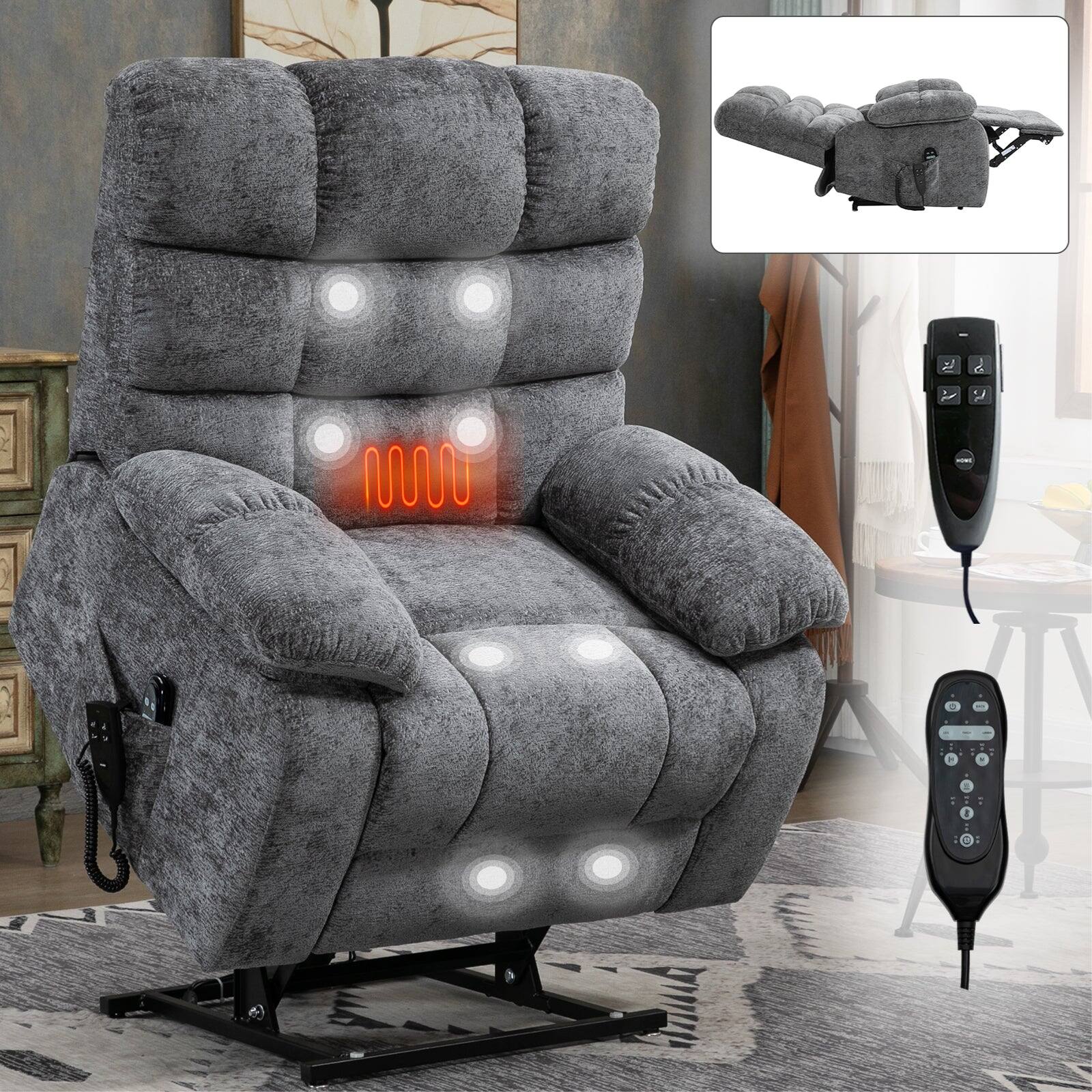 Alt View 1. Boyel Living - Gray Dual Motor Infinite Position Up to 350 LBS Large Chenille Power Lift Recliners with Heat Massage and Power Remote - Gray.