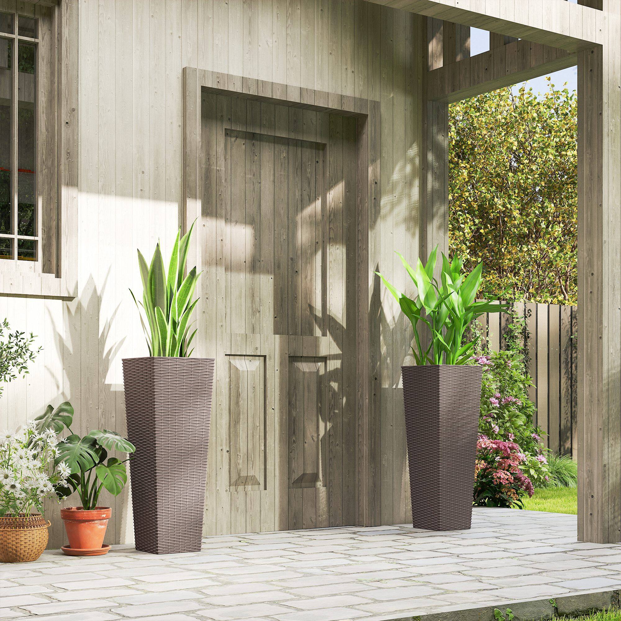 Alt View 1. Outsunny - Inch Tall Planters for Outdoor Plants - Brown.