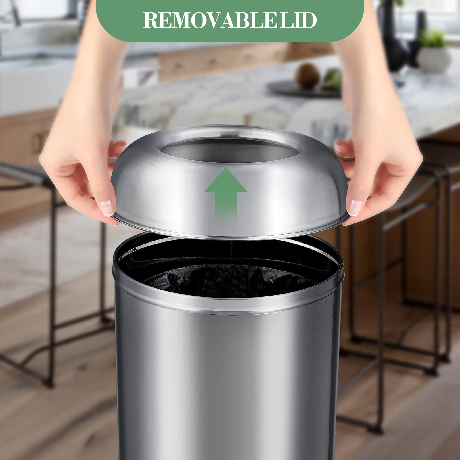 Babevy 17 Gallon/65l Large Trash Can, Outdoor Stainless Steel Garbage ...