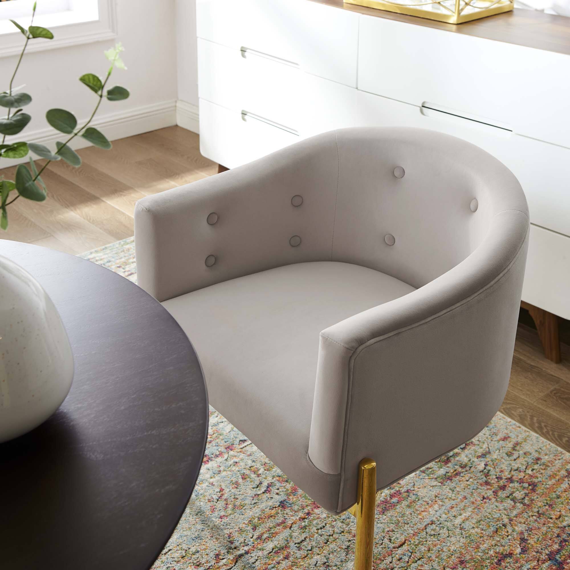 Back. Modway - Savour Tufted Performance Velvet Accent Chair by Modway - Light Gray.