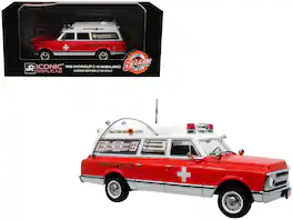 1969 Chevrolet C-10 Ambulance "Baltimore City Fire Department" White and Red "5 Alarm" 1/50 Model by Iconic Replicas