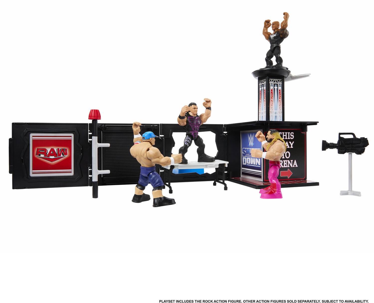 RAW 1 SI 190M VZL - SRISNK 2 GEL: HIS WAY SM 0 DOWN RENA PLAYSET INCLUDES THE ROCK ACTION FIGURE. OTHER ACTION FIGURES SOLD SEPARATELY. SUBJECT TO AVAILABILITY.