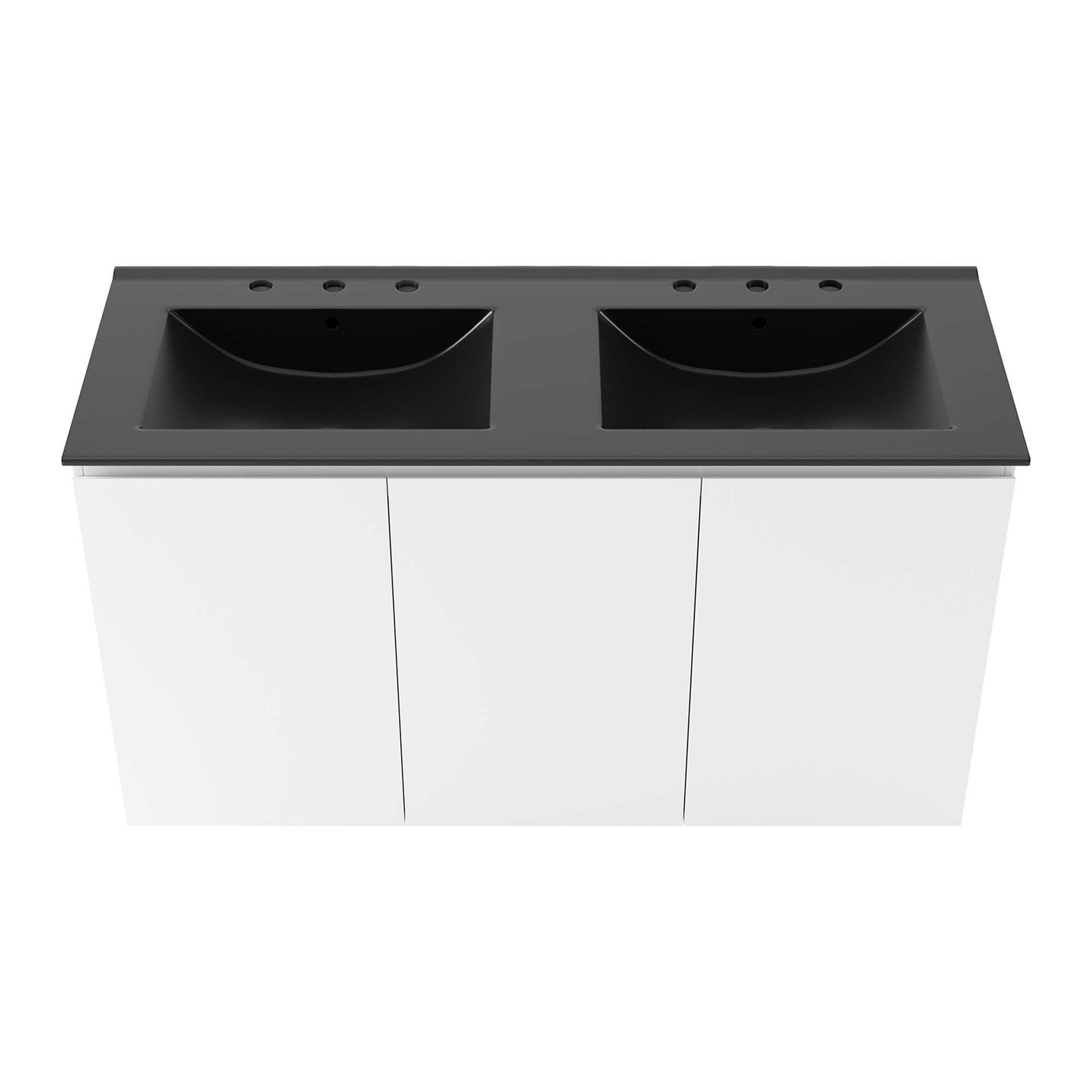Alt View 4. Modway - Bryn Wall-Mount Bathroom Vanity Basin Included - White Black.