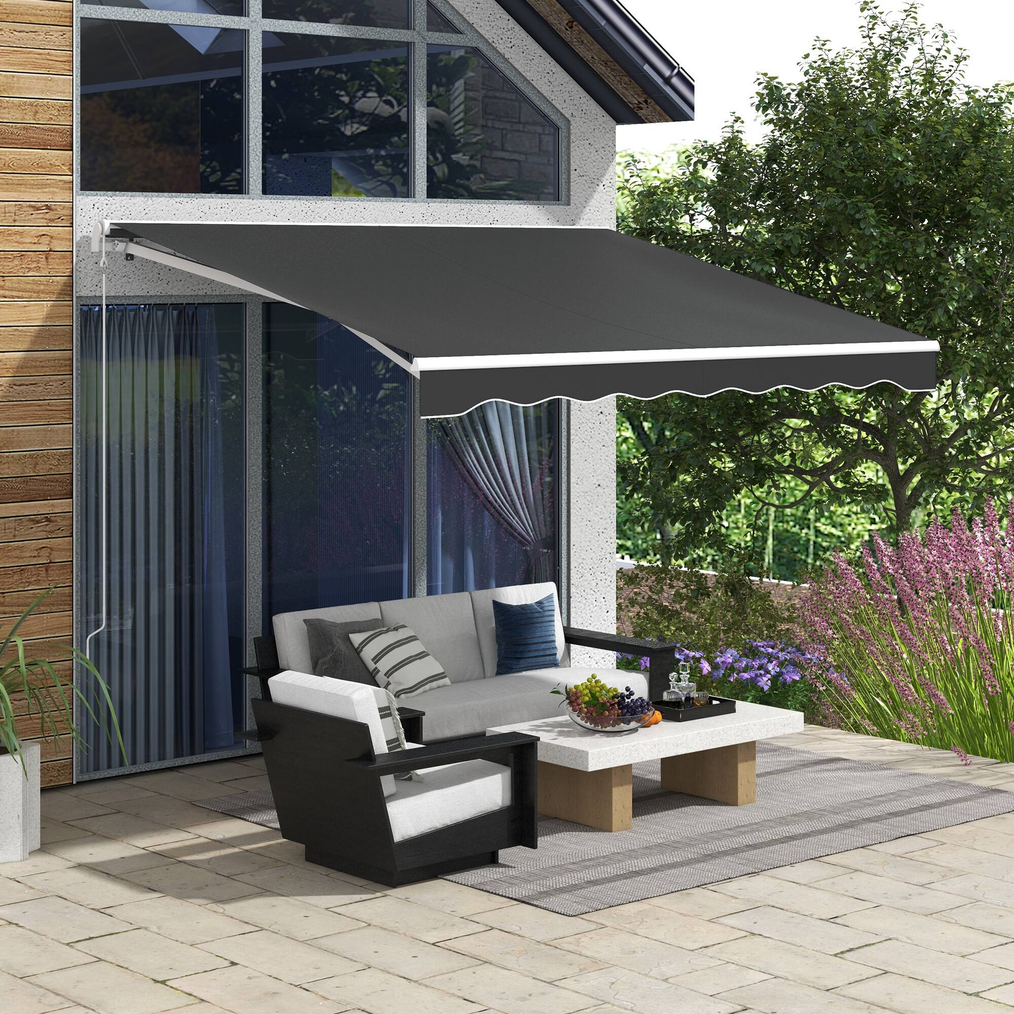 Alt View 1. Outsunny - x 8' Electric Retractable Awning, Sun Shade Shelter，Remote Controller and Crank Handle for Deck - Dark Gray.